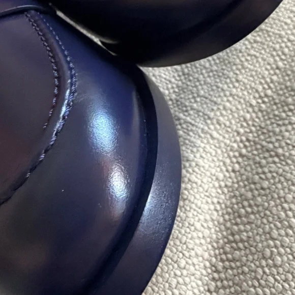 CHANEL Navy Leather Logo Penny Loafers IT 39.5 with dust bag - Picture 11 of 13